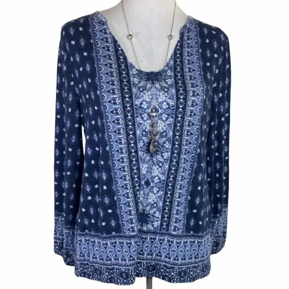 Style & co PXL blue/white boho hippie top